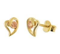 trendor Pendientes de botón para mujer, plata 925 chapada en oro, corazón naranja 21412-10