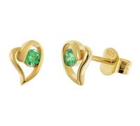 trendor Pendientes de botón para mujer, plata 925 chapada en oro, corazón verde 21412-11