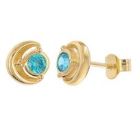 trendor Pendientes de botón para mujer, plata de ley 925, chapados en oro, circonita cúbica, azul Londres, 21430-04