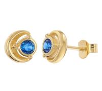 trendor Pendientes de botón para mujer, plata de ley 925, chapados en oro, circonita cúbica, azul zafiro, 21430-05
