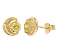 trendor Pendientes de botón para mujer, plata de ley 925, chapados en oro, circonita cúbica, color amarillo peridoto, 21430-13