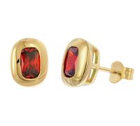 trendor Pendientes de botón para mujer, plata de ley 925, chapados en oro, circonita cúbica, granate rojo, 21446-16