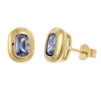 trendor Pendientes de botón para mujer, plata de ley 925, chapados en oro, circonita cúbica, tanzanita azul, 21446-06