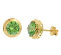 trendor Pendientes de botón para mujer, plata de ley 925, chapados en oro, circonita, verde esmeralda, 21334-11