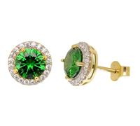 trendor Pendientes de botón para mujer, plata de ley 925, chapados en oro, circonita, verde esmeralda, 21322-11