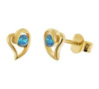 trendor Pendientes de botón para mujer, plata de ley 925, chapados en oro, forma de corazón, azul zafiro, 21412-05