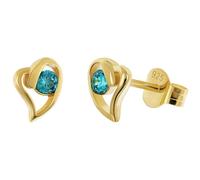 trendor Pendientes de botón para mujer, plata de ley 925, chapados en oro, forma de corazón, color azul Londres 21412-04
