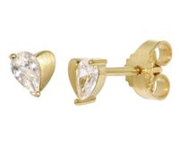 trendor Pendientes de corazón para mujer, pendientes de botón, plata de ley 925, chapados en oro con circonita, 21748