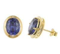 trendor Pendientes de mujer, chapados en oro plateado, pendientes de botón con circonita cúbica, color azul 21346-06