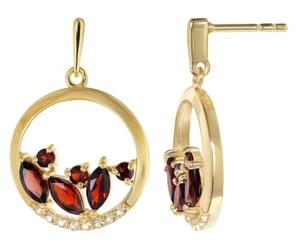 trendor Pendientes de mujer, plata 925, chapados en oro, colgantes, granate y topacio 21885
