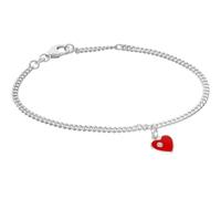 trendor Pulsera para niña con colgante de corazón, plata de ley 925, | Pulsera de cadena plana tipo curb en plata de ley, con colgante en forma de corazón engastado con circonitas cúbicas,