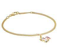 trendor Pulsera para niña con colgante de unicornio, plata de ley 925, | Pulsera elegante con correa plana de eslabones tallados en forma de diamante para niños