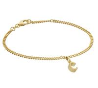 trendor Pulsera para niña con la letra C, plata 925, chapada en oro, | Pulsera elegante y atemporal con correa plana tipo curb para mujeres jóvenes