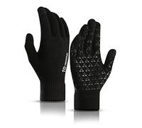 TRENDOUX Winter Gloves, Knit Touch Screen Glove Men Women Texting Smartphone Driving - Anti-Slip - Elastic Cuff - Thermal Soft Wool Lining - Hands Warm in Cold Weather - Black - M