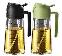 TrendPlain Pulverizador Aceite Spray 470ml - 2 en 1 Spray Aceite Cocina y Dispensadora con Etiquetas y Protección contra la Luz para Freidora de Aire (2x Botella - T, Negro y Verde - T)