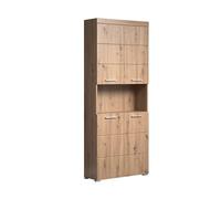 trendteam smart living - Amanda - Armario Alto - Roble - Armario de baño Ancho con 4 estantes Ajustables en Altura - 73 x 190 x 31 cm - 8 Compartimentos y un Estante Grande