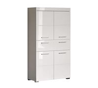 trendteam smart living Armario Alto para baño Amanda, 73 x 132 x 31 cm, en Blanco y Blanco de Brillo Intenso con cajón y abundante Espacio de Almacenamiento