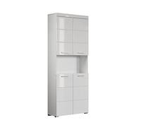 trendteam smart living Armario Alto para baño Amanda, 73 x 190 x 31 cm, en Blanco y Blanco de Brillo Intenso, con Compartimento Abierto y abundante Espacio de Almacenamiento