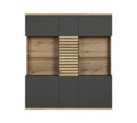trendteam smart living - Armario Vitrina Highboard - Vivienda - Norris - Dimensiones de Montaje (Ancho x Alto x Profundidad) 131 x 147 x 38 cm - Color Antracita con Roble Coast Evoke - 230286284