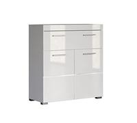 trendteam smart living Cómoda de baño Amanda, 73 x 79 x 31 cm, en blanco y blanco de brillo intenso con cajón y abundante espacio de almacenamiento