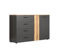 trendteam smart living - Esteban - Cómoda - Antracita/Evoke Roble - Muebles de salón con 4 cajones de extracción Completa - 139 x 86 x 38 cm - Aspecto Acanalado