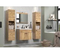 trendteam smart living - Haven - Juego de Muebles de baño con Lavabo - Roble Mate - Muebles de baño flotantes - 62 x 55 x 40 cm - Armarios de baño con topes de Puerta Intercambiables