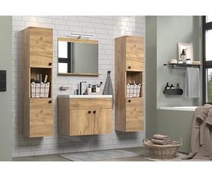 trendteam smart living - Haven - Juego de Muebles de baño con Lavabo - Roble Mate - Muebles de baño flotantes - 62 x 55 x 40 cm - Armarios de baño con topes de Puerta Intercambiables