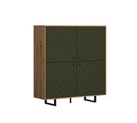 trendteam smart living - Highboard - Salón - Sentra - Dimensiones de Montaje (Ancho x Alto x Profundidad) 124 x 136 x 40 cm - Color Verde Oscuro con Roble Artesano - 224086182