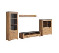 trendteam smart living Juego de Sala de, Madera de ingeniería Vidrio, Roble/Antracita, (BxHxT) 409 x 199 x 50 cm