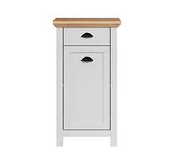 trendteam smart living - Landside - Cómoda - Gris Claro/Roble - Armario de pie en Estilo rústico - 46 x 84 x 33 cm - Tiradores de Conchas de Metal Negro Moderno - Base Inclinada - Resistente a los