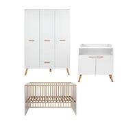 trendteam smart living - Mats - Combinación de habitación de bebé - Blanco - Armario, Cambiador, Cuna - (Ancho x Alto x Profundidad) - con Patas de Madera Maciza lacada y Asas