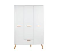 trendteam smart living - Mats - Wardrobe - Blanco - Armario con 3 Puertas, 1 cajón, 2 Barras para Colgar Ropa - 130 x 190 x 60 cm - con Patas de Madera Maciza lacada y Asas