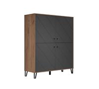 trendteam smart living - Montez - Highboard - Roble Kraft Gold/Graphite - Aparador con 8 Compartimentos y 4 estantes - 123 x 136 x 40 cm - Patas metálicas Modernas