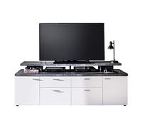 trendteam smart living Mood Media:KO.+FR.Weiß, Abs.Stone Dunkel Melamin,TV-Lowboard Mueble, Blanco, 180 x 66 x 189 cm