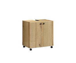 trendteam Smart Living - Mueble bajo Lavabo con Ruedas - Baño - PureBliss - Dimensiones de Montaje (Ancho x Alto x Profundidad) 60 x 64 x 42 cm - Color Roble Evoke con Ranuras Negras - 233730342