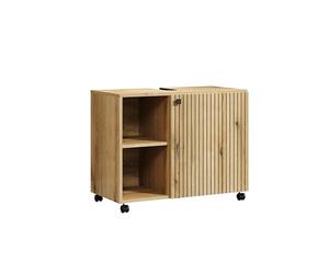 trendteam Smart Living - Mueble bajo Lavabo con Ruedas - Baño - PureBliss - Dimensiones de Montaje (Ancho x Alto x Profundidad) 80 x 64 x 42 cm - Color Roble Evoke con Ranuras Negras - 233730142