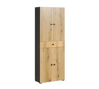 trendteam smart living - PureBliss - Armario Alto - Antracita/Roble - Armario de baño Ancho con Aspecto Acanalado - 70 x 186 x 31 cm - Armario de baño con Elegantes Asas de Metal - Práctico cajón