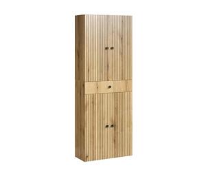trendteam smart living - PureBliss - Armario Alto - Roble - Armario de baño Ancho con Aspecto de surcos - 70 x 186 x 31 cm - Armario de baño con Elegantes Asas de Metal - Práctico cajón