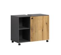 trendteam smart living - PureBliss - Armario para Debajo del Lavabo con Ruedas - Antracita/Evoke Roble - Aspecto Acanalado - 2 Compartimentos Abiertos + 1 Estante - 80 x 64 x 42 cm - Asas de Metal