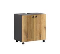 trendteam Smart Living - PureBliss - Armario para Debajo del Lavabo con Ruedas - Antracita/Roble - Lavabo con Estante - 60 x 64 x 42 cm - Aspecto de Ranura - Tiradores metálicos Elegantes