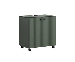 trendteam Smart Living - PureBliss - Armario para Debajo del Lavabo con Ruedas - Verde - Lavabo con Estante - 60 x 64 x 42 cm - Armario de baño con Aspecto de Ranuras - Tiradores de Metal Nobles