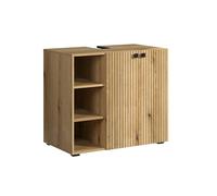 trendteam smart living - PureBliss - Armario para Debajo del Lavabo - Roble - Lavabo con 3 Compartimentos Abiertos - 90 x 79 x 53 cm - Armario de baño con Aspecto de Ranuras - Tiradores de Metal