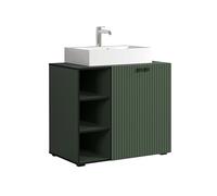 trendteam smart living - PureBliss - Armario para Debajo del Lavabo - Verde - Aspecto de Ranuras - 3 Compartimentos Abiertos + 1 Estante + Lavabo Superior de 60 cm - (Ancho x Alto x Profundidad) 90 x