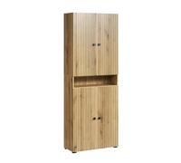 trendteam smart living PureBliss Evoke - Armario Alto (70 x 186 x 31 cm, Aspecto de Ranuras), diseño de Ranuras, 1 Compartimento Abierto y 4 estantes, Color Roble