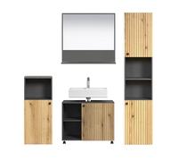 trendteam smart living - PureBliss - Juego de Muebles de baño - Antracita/Roble con Ranuras - Muebles de baño con Elegantes Asas de Metal - 180 x 186 x 42 cm - Armario para Lavabo con Ruedas