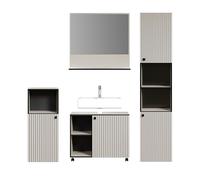 trendteam smart living - PureBliss - Juego de Muebles de baño - Gris Claro con Aspecto de Ranuras - Muebles de baño con Elegantes Asas de Metal - 180 x 186 x 42 cm - Armario para Lavabo con Ruedas