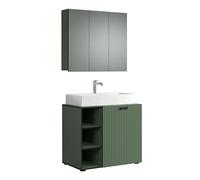 trendteam smart living - PureBliss - Juego de muebles de baño - Verde con aspecto de ranura - Muebles de baño con elegantes asas metálicas - 90 x 186 x 53 cm - Armario para lavabo con 3 compartimentos