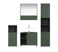 trendteam smart living - PureBliss - Juego de Muebles de baño - Verde con Ranuras - Muebles de baño con Elegantes Asas de Metal - 180 x 186 x 42 cm - Armario para Lavabo con Ruedas