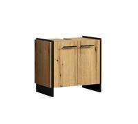 trendteam Smart Living - Safiya - Armario para Debajo del Lavabo - Roble/Negro - Lavabo con 2 Puertas y 1 Estante - 60 x 56 x 34 cm - Tiradores metálicos Negros