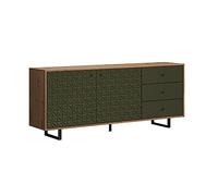 trendteam smart living - Sentra - Aparador - Verde Oscuro/Roble - Cómoda con 2 Puertas y 3 cajones de extracción Completa con fresado Moderno - 183 x 75 x 40 cm - Tiradores y Patas de Metal Negro